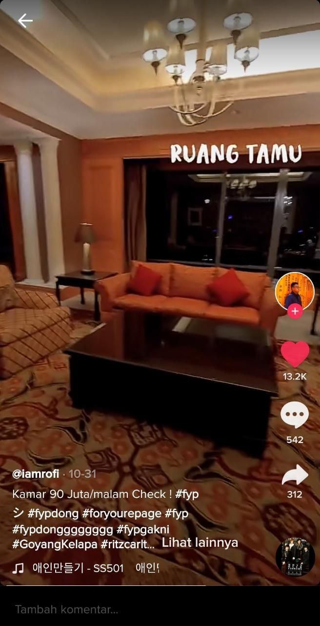 Warganet menginap di hotel mewah (TikTok @iamrofi)