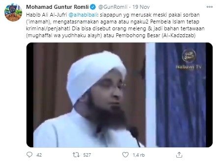 Habib Ali singgung pendakwah bersorban hobi usik negara adalah kriminal (Twitter/gunromli)