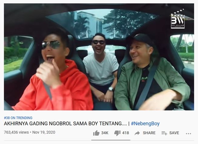 Gading Marten di 'Nebeng Boy' bahas Gisel. (YouTube/Boy William)