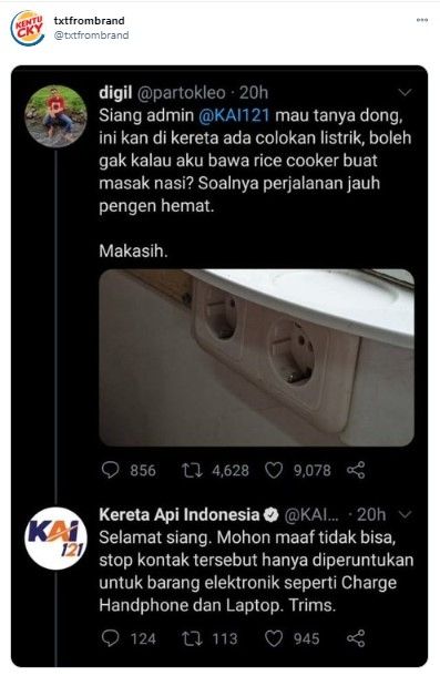 Syop kontak kereta mau dipakai buat masak nasi (Twitter/txtfrombrand)