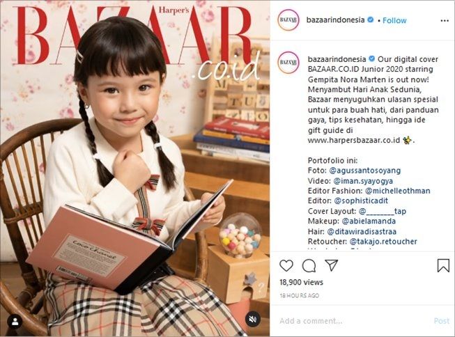 Gempita jadi cover digital majalah fashion. (Instagram/@bazaarindonesia)