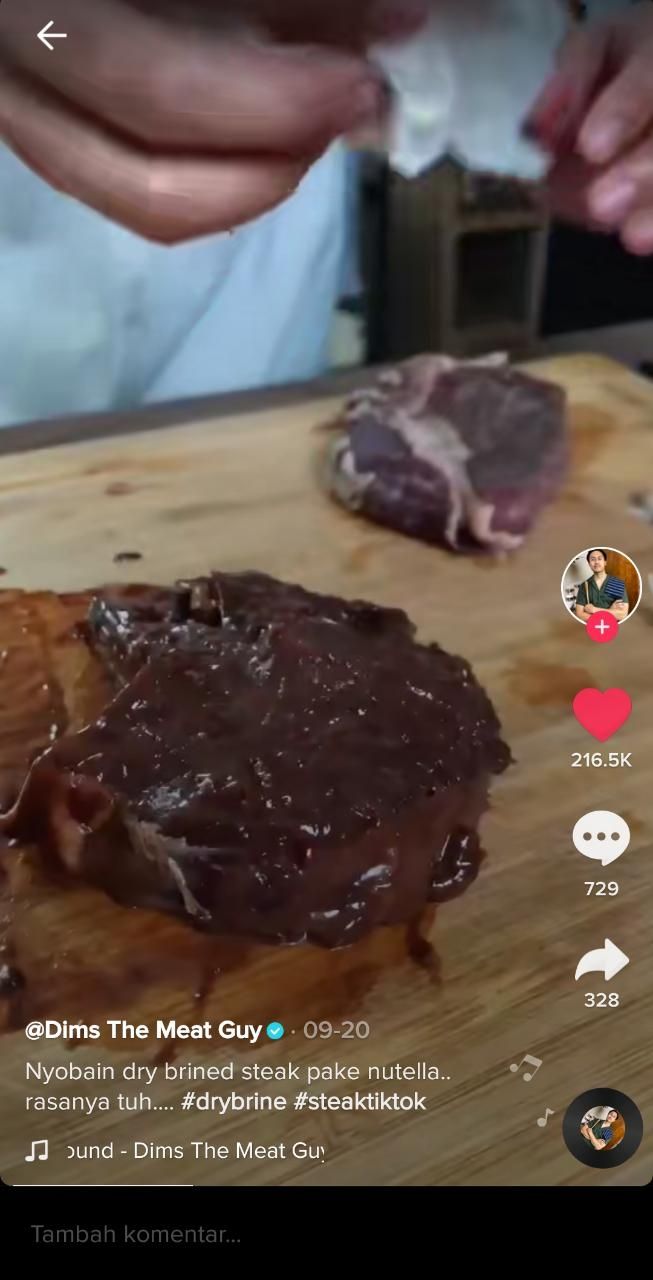 Masak steak menggunakan Nutella (TikTok @dimsthemeatguy)