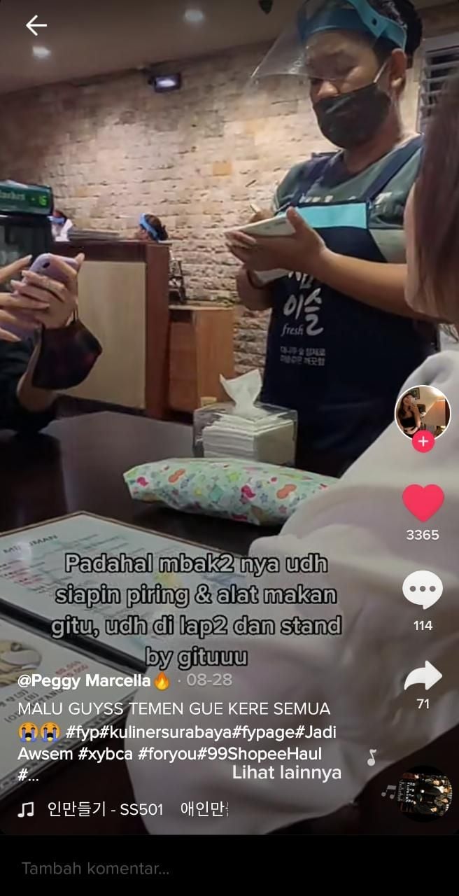 Warganet kaget saat melihat harga menu makanan di restoran ini (TikTok @peggymarcella23)