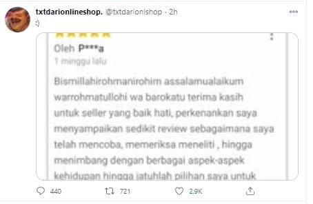 Viral ulasan pembeli yang panjangnya kebangetan. (Twitter/@txtdarionlshop)