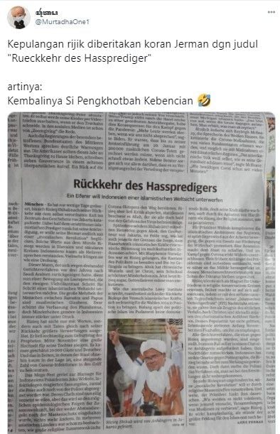 Media Jerman beritakan kepulangan Rizieq si Pengkhotbah Kebencian (Sueddeutsche.de)