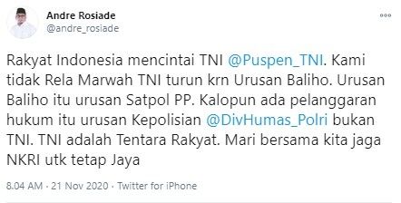 Andre Rosiade sebut marwah TNI turun gegara urusan baliho Rizieq (Twitter/andre_rosiade)