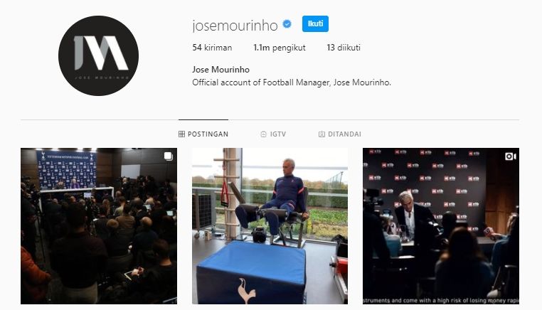 Akun Instagram milik Jose Mourinho