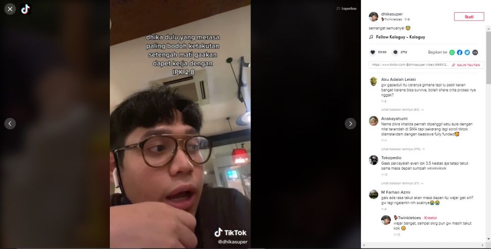 Viral Pria dengan IPK di Bawah 3 Berhasil Buktikan Bisa Kerja di Perusahaan Ternama (TikTok/Dhikasuper).