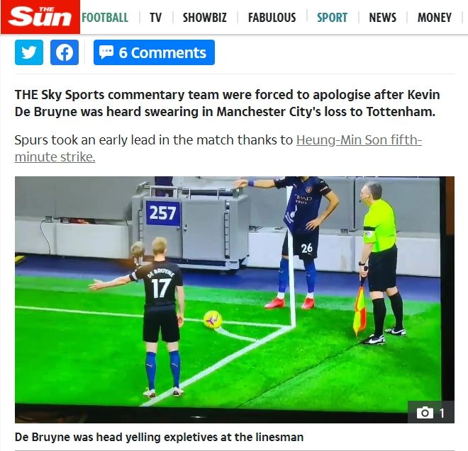 Momen saat Kevin De Bruyne umpat wasit dengan kata kasar. (screenshoot The Sun).