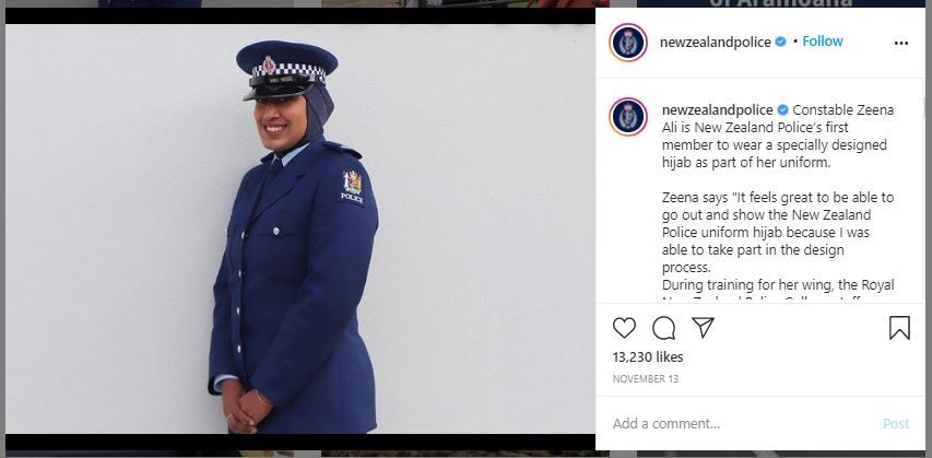 Zeena Ali, Polisi Berhijab Pertama di Selandia Baru (instagram.com/newzealandpolice)