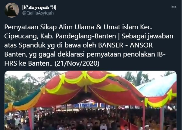 Pernyataan sikap ulama Banten terkait Habib Rizieq. (Twitter/@QaillaAsyiqah)