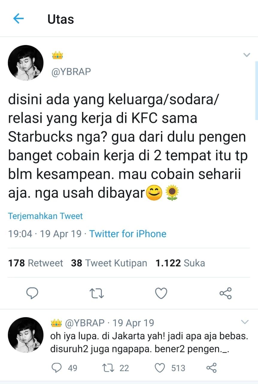 Unggahan Reza Arap ingin jadi barista (Twitter @YBRAP)