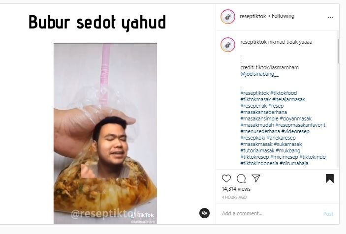 Sekte Bubur Sedot (Instagram @reseptiktok)