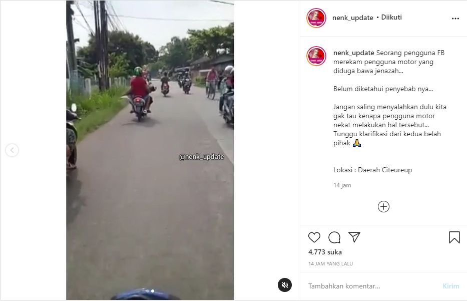 Viral Pemotor Diduga Angkut Jenazah (Instagram/nenk_update).