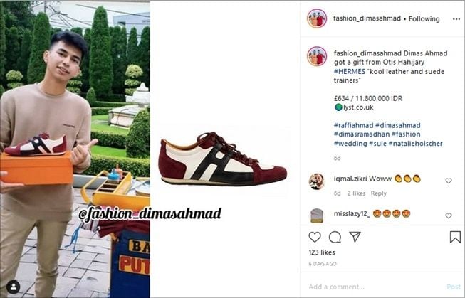 Harga sepatu mewah 'kembaran' Raffi Ahmad. (Instagram/@fashion_dimasahmad)