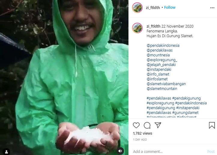 Video Gunung Slamet Hujan Es. (Instagram/zi_ftldth)