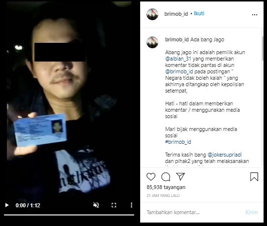 Viral Aksi Pemuda Bogor Sebut Brimob Kacung Cina (Instagram/Brimob_ID)