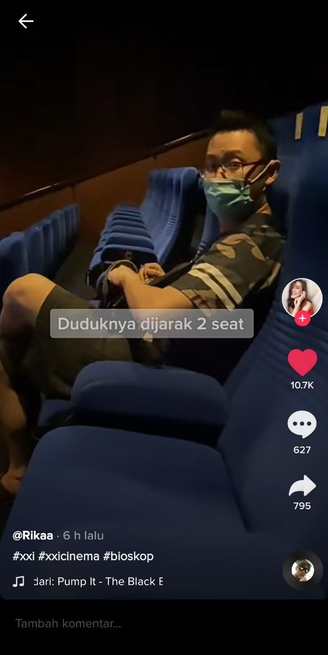 Warganet bagikan pengalaman nonton bioskop di era new normal (TikTok @rikaaa_g)