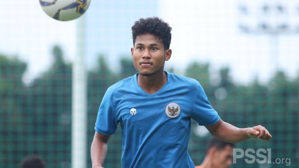 Pemain Timnas Indonesia U-19, Bagas Kaffa, ketika berlatih saat TC di Jakarta (dok. PSSI).