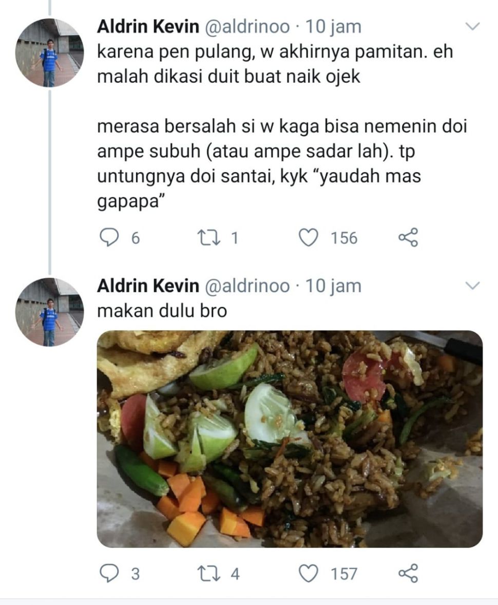 Pria mabuk ini berikan sebungkus nasi goreng pada warganet (Twitter @aldrinoo)