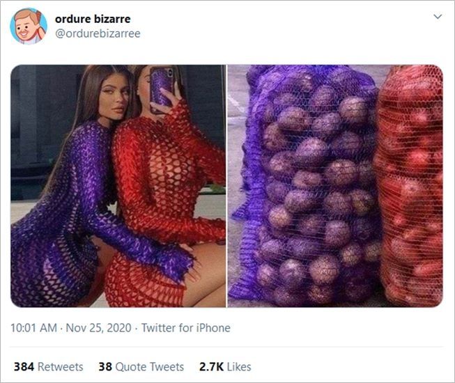 Baju Kylie Jenner dan sang sahabat, Anastasia Karanikolaou diejek. (Twitter/@ordurebizarree)