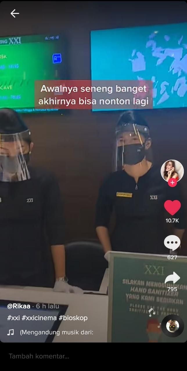 Warganet bagikan pengalaman nonton bioskop di era new normal (TikTok @rikaaa_g)