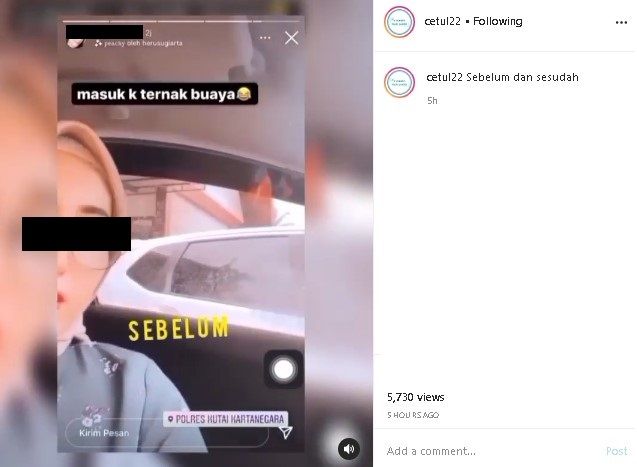 Wanita sebut kantor polisi peternakan buaya. (Instagram/@cetul22)