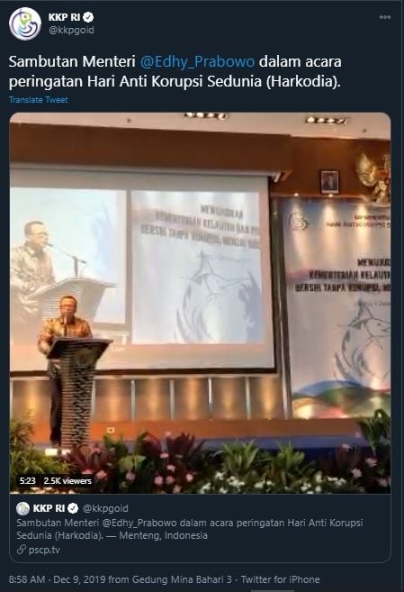 Video Lawas Edhy Prabowo Serukan Pemberantasan Korupsi (Twitter/kkpgoid).