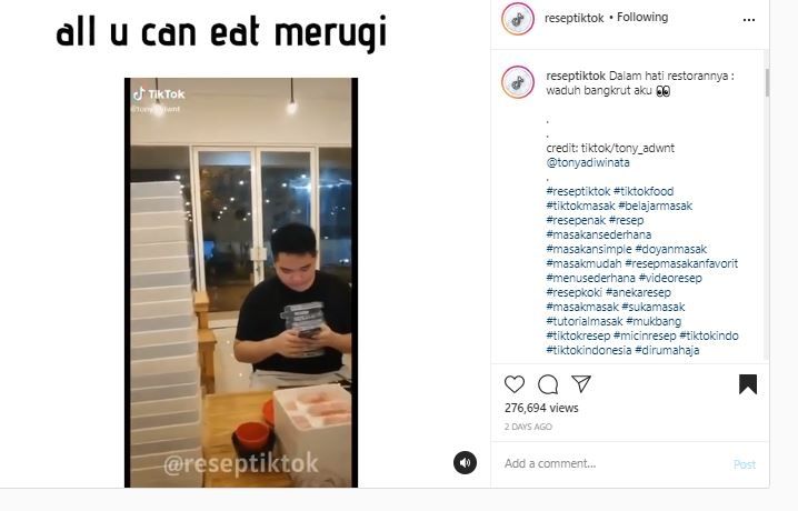 Warganet ini tak mau rugi di restoran all you can eat (Instagram @reseptiktok)