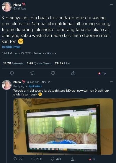 Guru adakan kelas online, tapi semua siswa tak mau bergabung. (Twitter/@skinleas)