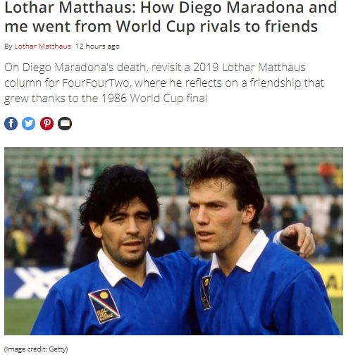 Lothar Matthaus menuliskan kolom untuk mengenang kepergian Diego Maradona (screenshoot FourFourTwo)