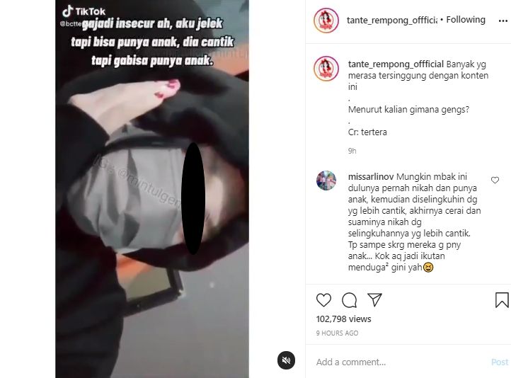 Sindir Orang yang Tak Punya Anak, Perempuan Ini Kena Semprot Warganet. (Instagram/tante_rempong_official)