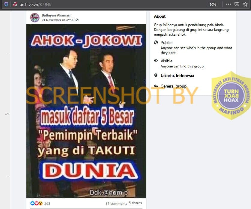 Fakta Jokowi-Ahok raih penghargaan pemimpin terbaik yang ditakuti  (Turnbackhoax.id)