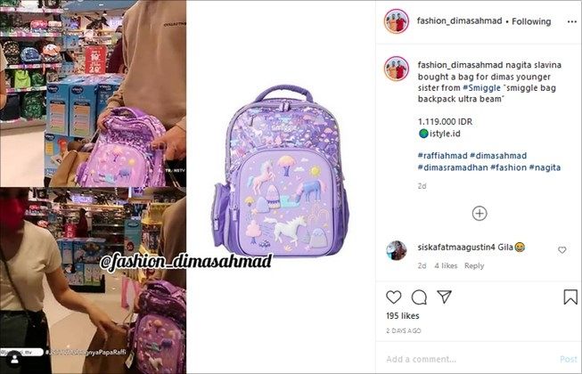 Harga tas adik Dimas yang dibelikan oleh Nagita Slavina terungkap. (Instagram/@fashion_dimasahmad)