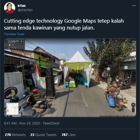 Viral Potret GMaps Kalah dengan Tenda Perkawinan (Twitter/dikirfan).