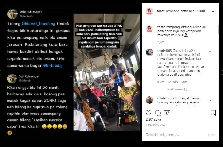 Viral Rombongan Pegowes Masuk Bus Damri Bawa Sepeda (Instagram/tante_rempong_official).