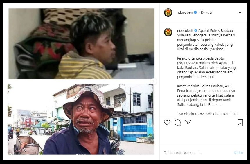 Viral Kakek di Baubau Kena Begal (Instagram/Ndorobeii).