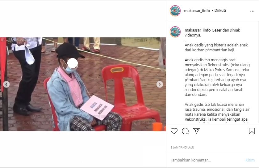 Viral Anak Sulung Histeris saat Jadi Saksi Reka Ulang Kasus Pembunuhan Ayahnya (Instagram/Makassar_iinfo).