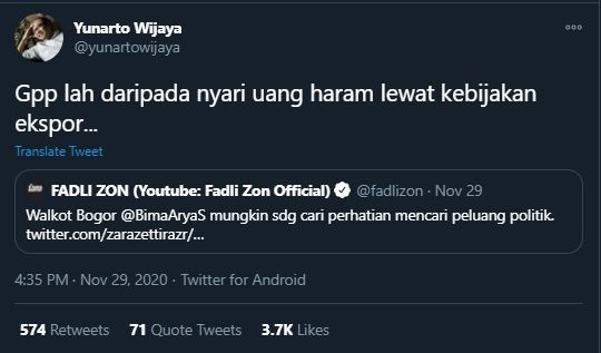 Fadli Zon Sindir Bima Arya, Yunarto Wijaya Beri Balasan Menohok (Twitter/Yunartowijaya).