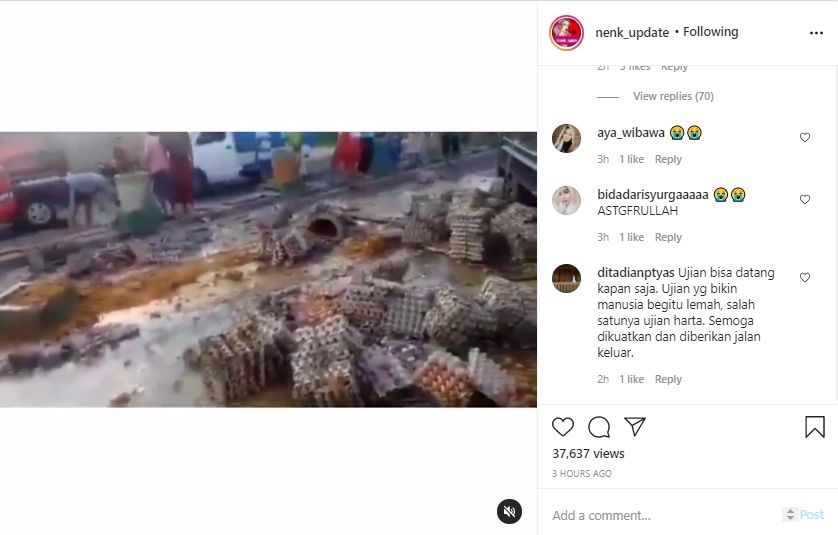 Video sopir mobil muatan telur menangis histeris. (Instagram/nenk_update)