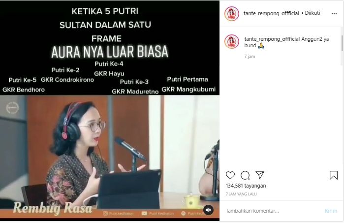 Viral Momen Putri Sultan Yogyakarta Berkumpul (Instagram/Tante_Rempong_Official).