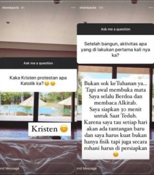 Shandy Aulia jawab pertanyaan netizen soal agama. (bidikan layar Instagram)