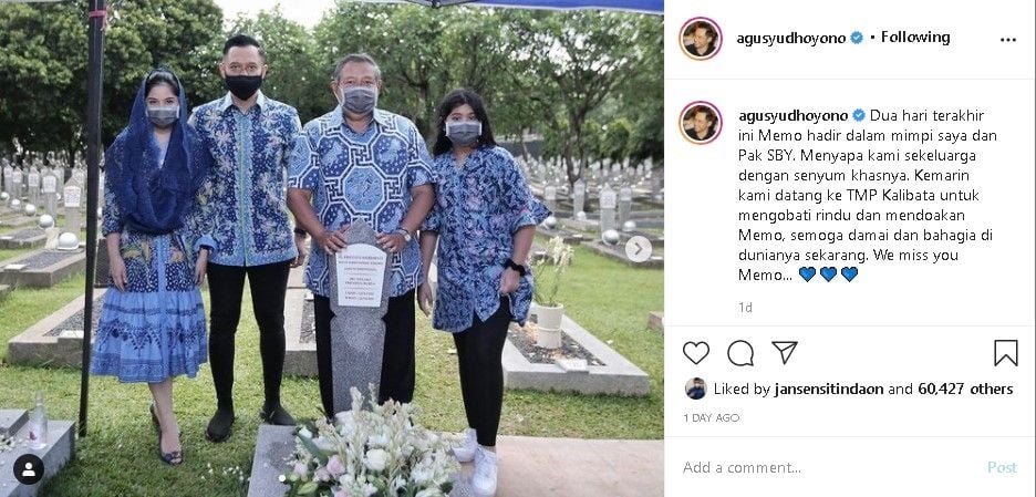 Keluarga AHY dan SBY mengunjungi makam Ani Yudhoyono - (Instagram/@agusyudhoyono)