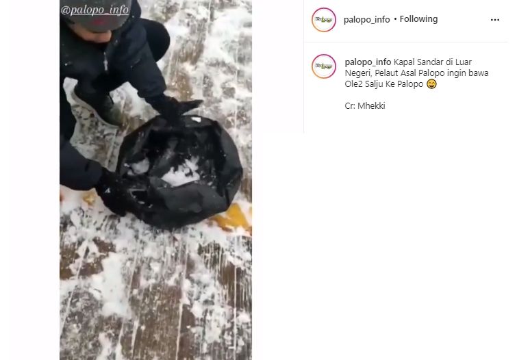 Video pelaut asal Palopo kumpulkan salju. (Instagram/palopo_info)