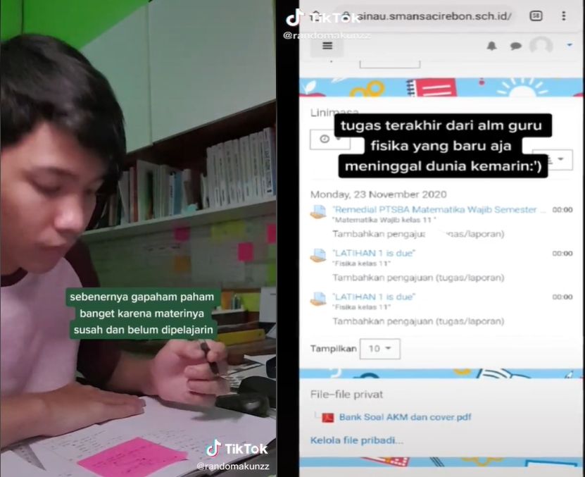 Viral Siswa Masih Kerjakan PR dari Guru yang Baru Saja Wafat (TikTok).