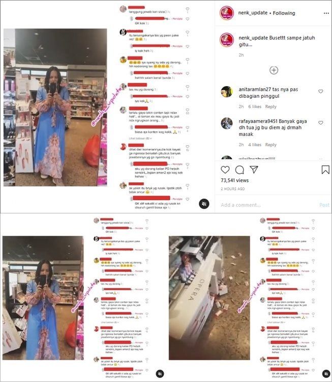 Wanita asyik main TikTok sampai tabrak rak makeup. (Instagram/@nenk_update)