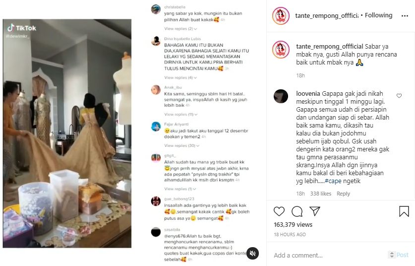 Video curhatan perempuan batal nikah. (Instagram/tante_rempong_offficial)