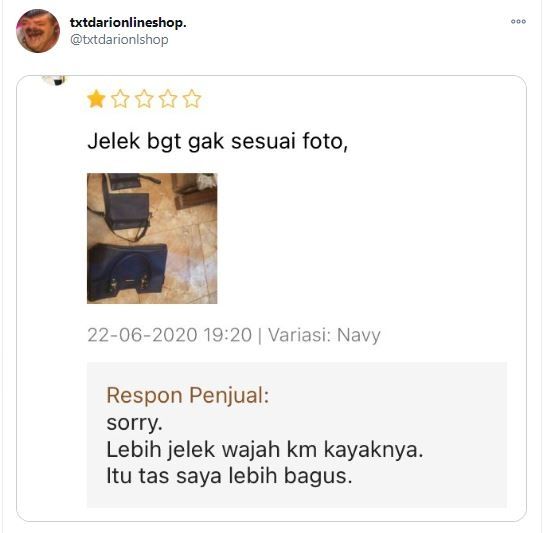 Viral Seller Tidak Terima Dapat Bintang 1 (twitter.com/txtdarionlshop)