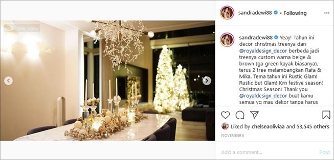Dekorasi Natal rumah Sandra Dewi. (Instagram/@sandradewi88)
