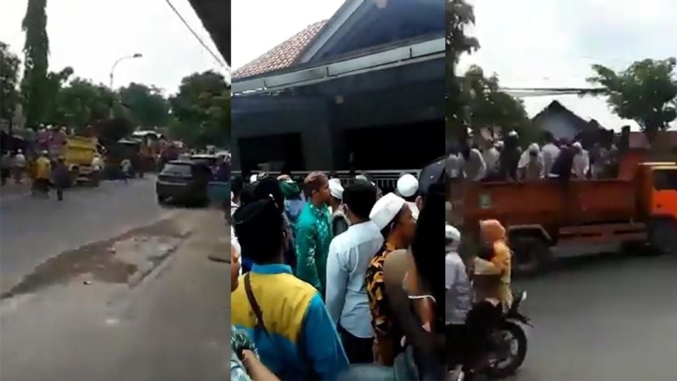 Sejumlah orang geruduk rumah Mahfud MD di Pamekasan, Madura (Kolase foto/Twitter/@jumianto_RK)